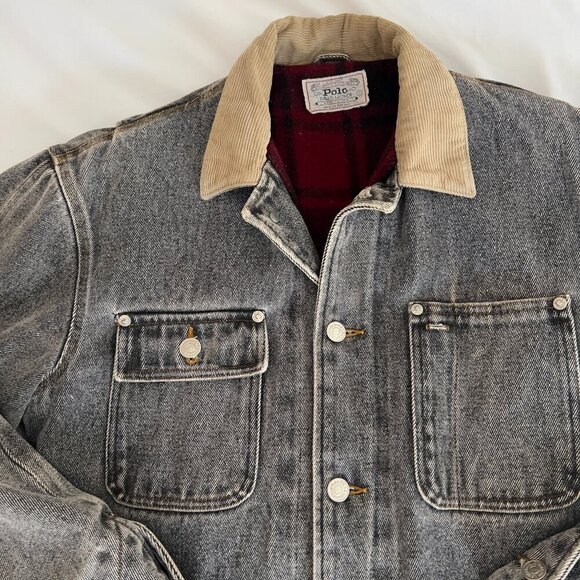 Vintage 1990 Polo Ralph Lauren Flannel Lined Denim Trucker Jacket - Picture 11 of 14